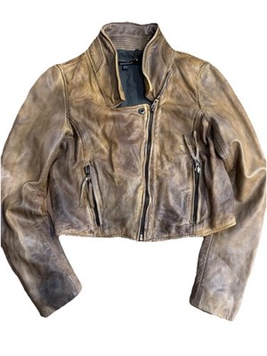 Muubaa 100% Soft Lamb Leather Jacket Aged Distressed Moto US 8 See Photos