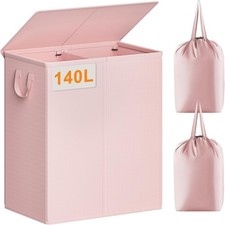 140L Laundry Hamper 2 Section, Double Laundry Basket with Lid, Large Dirty Cl...