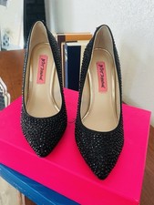 Betsey Johnson Black Rhinestone Slip-On Pump Pointed Toe Stiletto Women's 6