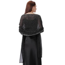 79" Black Sparkly Chiffon Evening Shawl Wrap Guest Wedding Dress Accessory