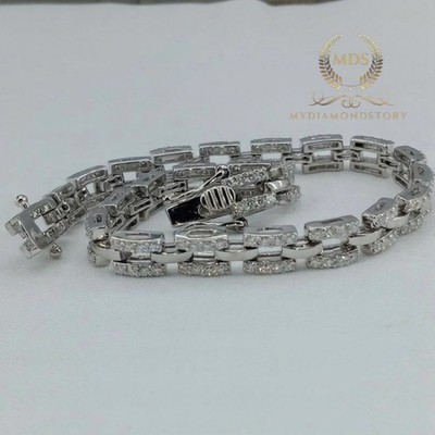 7' Inch Long Tennis Men's Wedding Bracelet 4 CT Round Cut Solid 14K White Gold