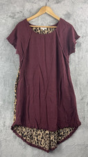 Umgee Small Burgundy Leopard Print High Low Fringe Tunic Dress C2320