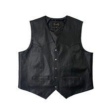 Vintage Scully Vest Mens XXL Black Leather Western Snap Welt Pocket Biker Riding