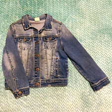 Zara Unisex Kids Blue Denim Jacket Button Closure Long Sleeve Solid Size 7