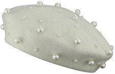 Womens French Artist Solid 100 Wool Beret Hats With Full Pearl Cap Beanie