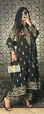 Attractive Black Pure Heavy Chinnon Salwar Kameez With Dupatta For Function