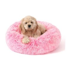 Donut Dog Bed for Small Medium Pets, Plush Calming Faux Fur
