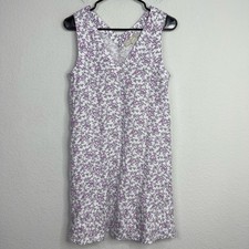 LOFT Dress Womens XS White Purple Floral Linen Blend Cottagecore Boho Romantic