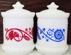 Hazel Atlas Milk Glass Sweet Pea Mustard Spice Jar Floral Vintage