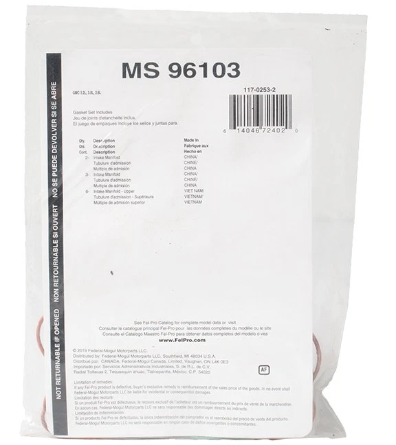FelPro Lower Upper Intake Manifold Gasket Set Fits 97-01 Cadillac Catera MS96103 Foto 2 de 4