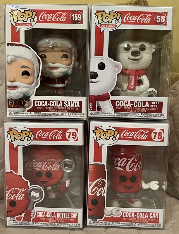 Coco-Cola Funko Pop Set of 4, Bottle Cap, Can, Santa, Polar Bear New