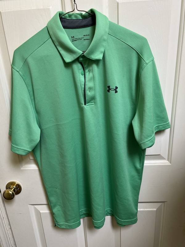Under Armour HeatGear Polo Shirt Men's Green L Loose Fit Short Sleeve