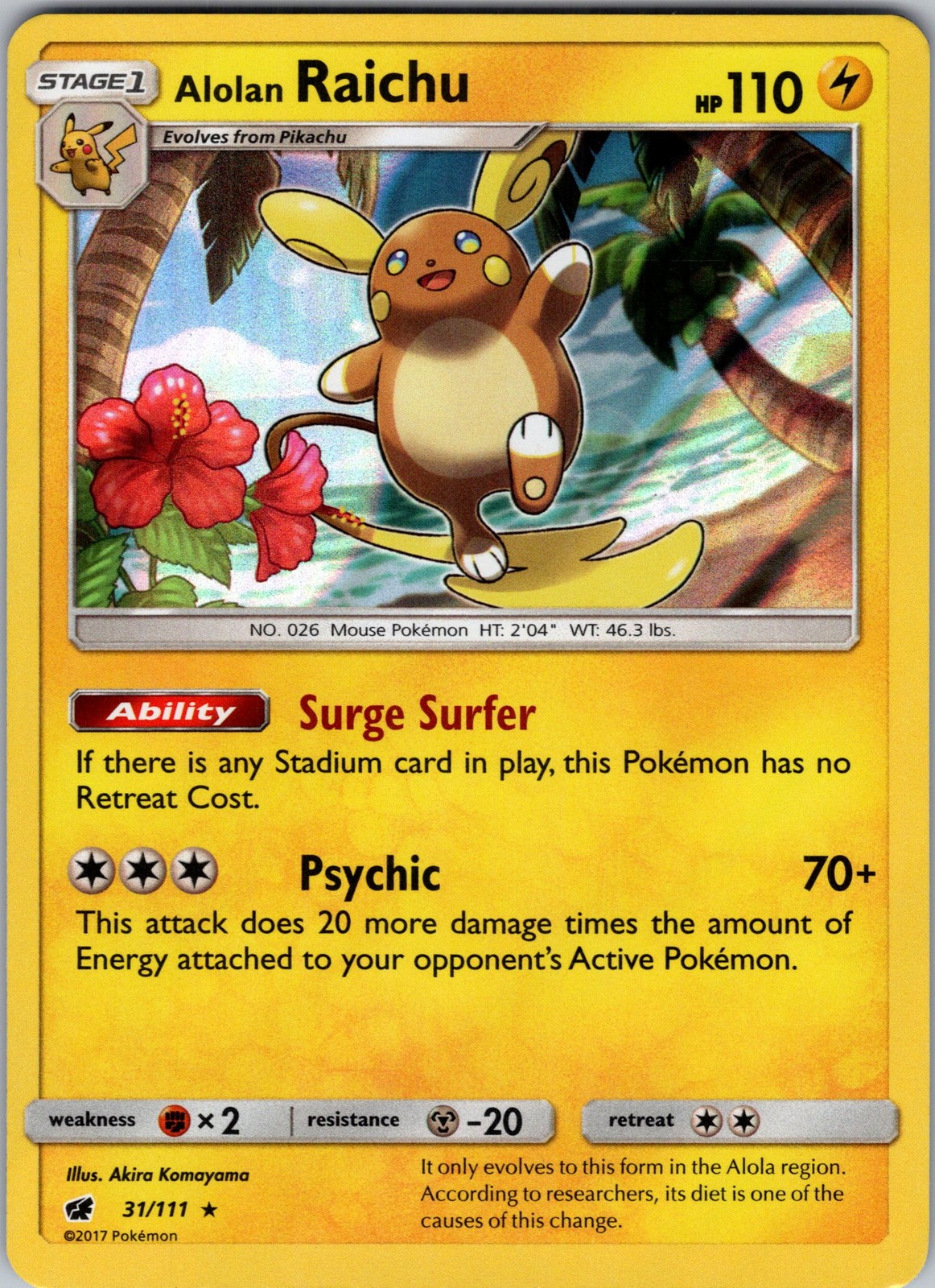 Alolan Raichu 31/111 SM - Crimson Invasion Holo Pokemon TCG NM