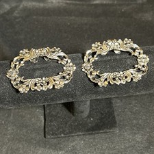 Vintage Musi Silver Tone Ornate Baroque Floral Scroll Dress Shoe Clips 2.5  x1.5  