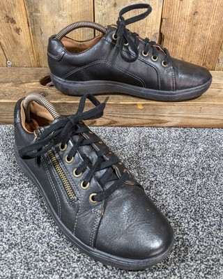 Clarks Nalle Lace Damenschuhe schwarz Leder Turnschuhe seitlicher Reißverschluss Größe UK 5 D bequem