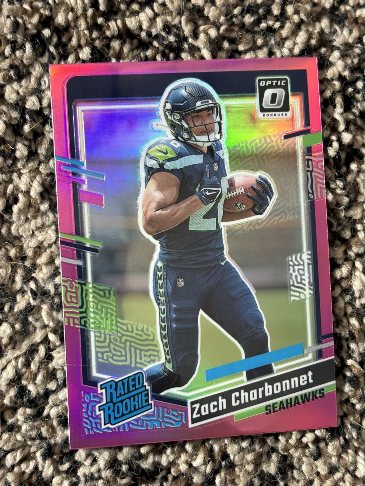 Zach Charbonnet ~ 2023 Panini Donruss Optic ~ Rated Rookie Pink Prizm #294