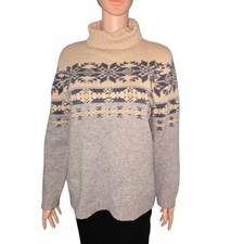 GAP Lambswool Sweater, Small, Tan Gray Nordic Snowflake Fair Isle Pullover Vtg