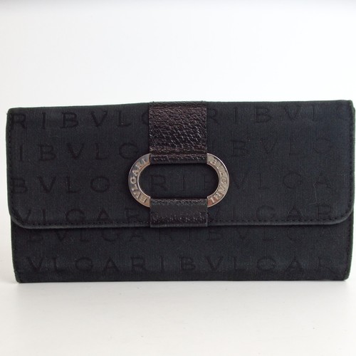 Authentic Bvlgari Bvlgari Wallet, Black Canvas[Used]42770