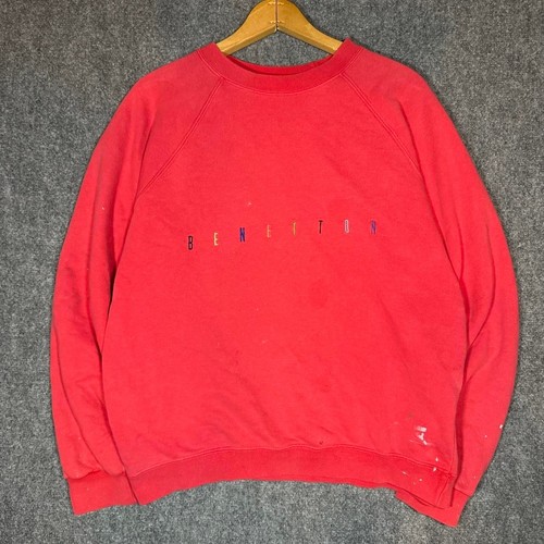 Benetton, Benetton Vintage Crewneck Sweatshirt Embroidered Logo Red Mens Size L