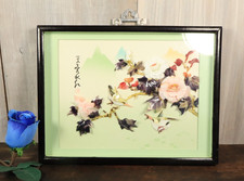 Tableau Cadre Diorama Nacré Oiseaux Fleurs Asiatique de Chine Fait Main Signé