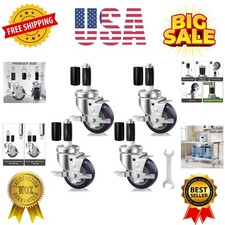 3 Inch Expanding Stem Caster Wheels Set of 4 for Table Legs, Stainless Table ...