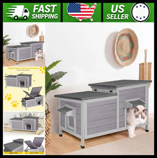 Aivituvin Outdoor Wooden Cat House Waterproof Double Room Shelter