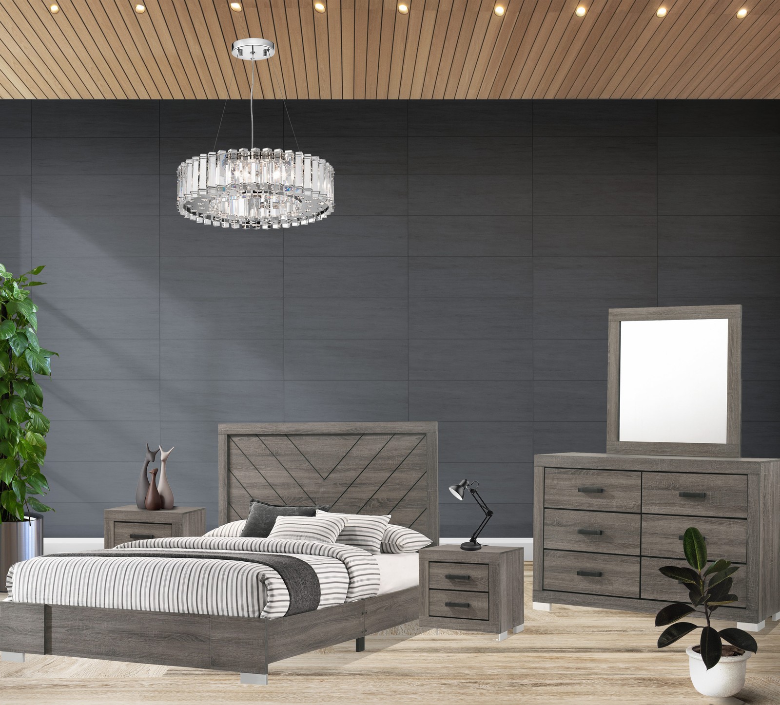 Kings Brand Furniture &ndash; Lorain 5-Piece King Size Bed Gray 