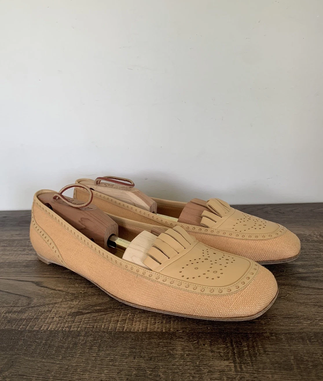Scarpe mocassino Bottega Veneta 10 5 pelle marrone taglio laser frange farfalla