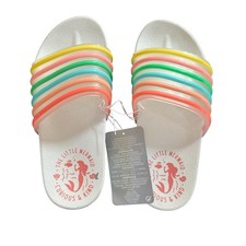 BNWT Disney Parks Little Mermaid Ariel Rainbow Striped Slides Sandals Sz 2/3