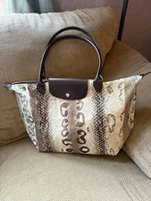 Longchamp Le Pliage Nylon Python Print Medium Tote Shoulder Bag Brand New
