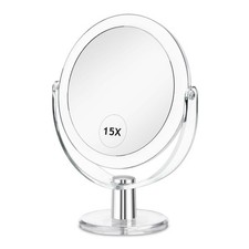 CLSEVXY Vanity Makeup Mirror with Stand, 1X/15X Magnification Double Sided 360 D