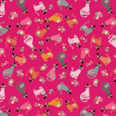 Kitty Loves Candy Cats in Hats Pink 23900 Halloween Fabric Half yd cont cuts