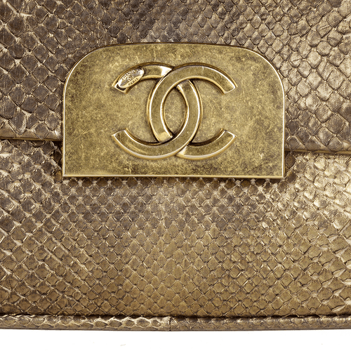 CHANEL Bag Classic Single Flap Small Gold PYTHON Leather GHW CERTIFIED AUTHENTIC - Picture 5 of 9