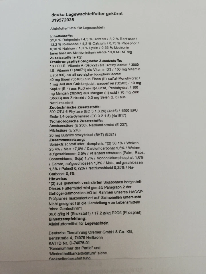 Deuka Legewachtelfutter Home-Farming Wachtelfutter 25 kg Deuka 2 mm Pellets - Bild 2 von 3