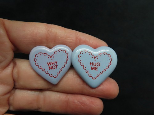 Valentine's Day Purple Candy Heart Pierced Earrings "WHY NOT HUG ME"