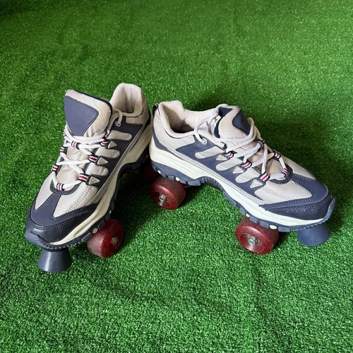 SportSneckers 4 Wheelers Roller Skates Blue & Gray Vintage Style Sneakers Size 9