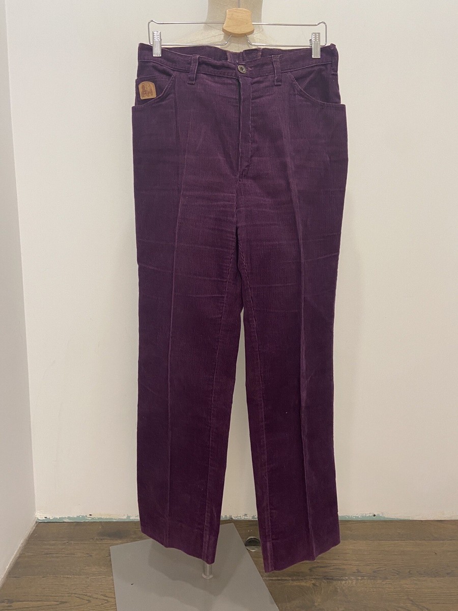 1970s Men's Purple Flared Corduroy Trousers Bell Bottoms Vintage