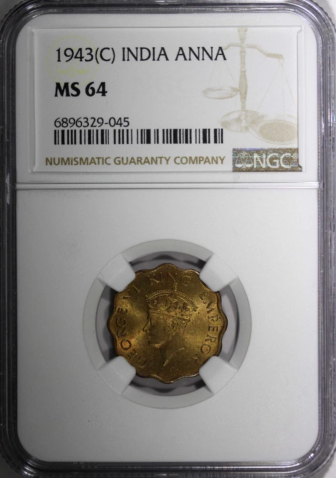 India-British George VI  Nickel-Brass 1943 (C) 1 Anna NGC MS64 KM# 537a (045) - Image 2 of 4