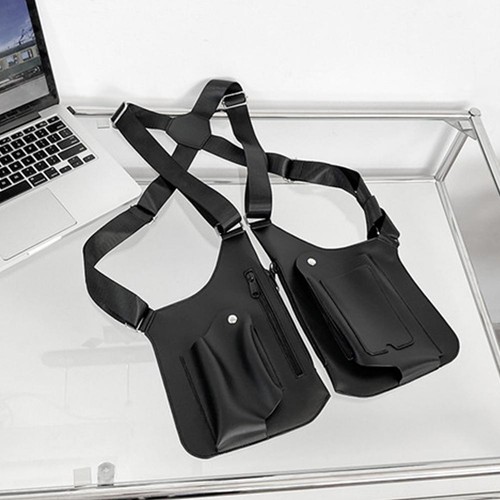 Schwarze Weste Tasche Reise Aufbewahrungstasche doppelter Schultergurt mehrere Taschen für Herren - Bild 3 von 20