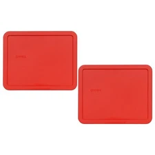 New Pyrex 7212-PC 11 Cup Rectangular Red Replacement Lid 2 Pack for Glass Dish