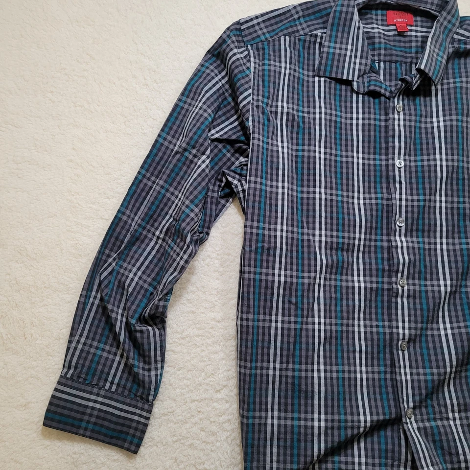 Alfani Para Hombre Calce Ajustado Elastizado Manga Larga Abotonado Gris Teal Cuadros XL Usado Foto 3 de 4