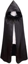 BLACK HOODED ROBE or CAPE - 42" Child Halloween Cosplay Magic