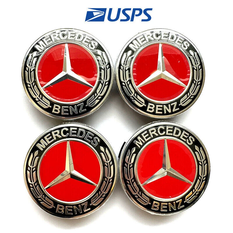 Tapacubos centrales de rueda 4 piezas 75 mm cubierta emblema insignia para Mercedes AMG rojo Foto 2 de 4