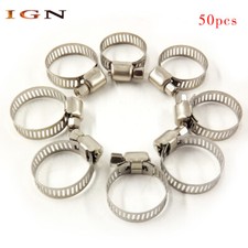 50Pack 3/4"-1" Adjustable Stainless Steel Drive Hose Clamps Fuel Line Worm Clips