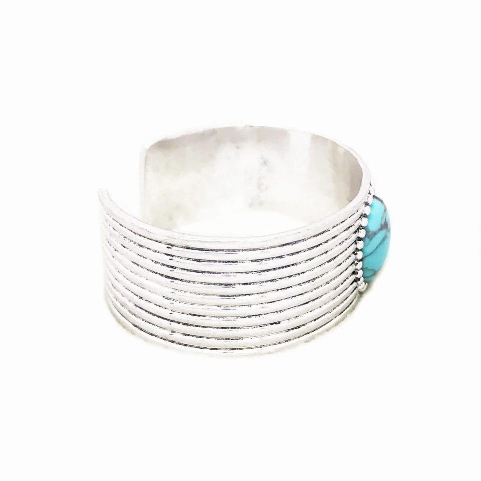 Brazalete Brazalete Piedra Conjunto Turquesa Tono Plata Antiguo Marca Lucky Foto 3 de 4