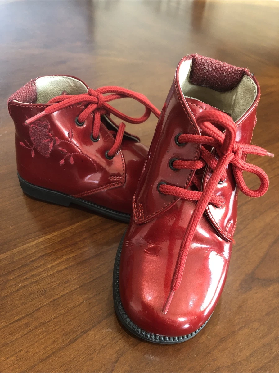 Nordstrom Red Patten Leather Toddler Ankle Boots Sz 22 Italy 6.5 US Girls