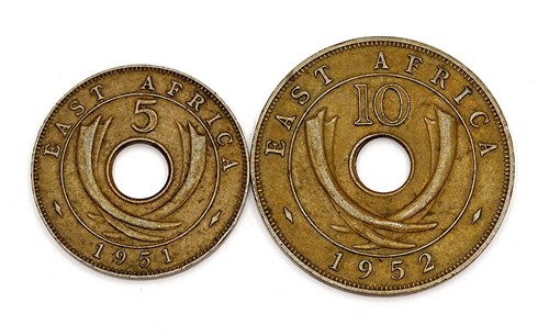 5 Cents 1951+ 10 Cents 1952. East Africa. British Empire. George VI°. Bronze