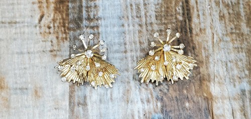 Conjunto Broche Clip Pendientes Emmons Tono Dorado Starburst Floral MCM De Colección - Imagen 5 de 9