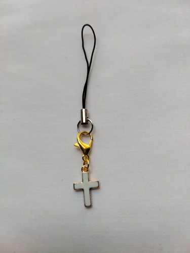 White Cross Cell Phone Charm Strap Dangle Mirror Hanging Car Pendant Decor - Photo 3 sur 4