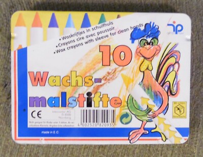 Alte Dose , Blechdose , Interplay , 10 Wachsmalstifte , 14 x 10 x 2 cm